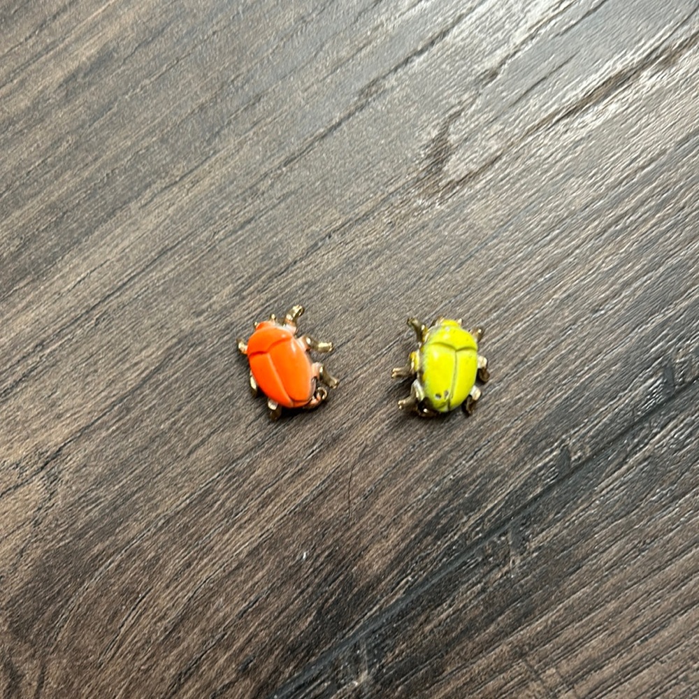 Set of 2 neon metal beetle pins